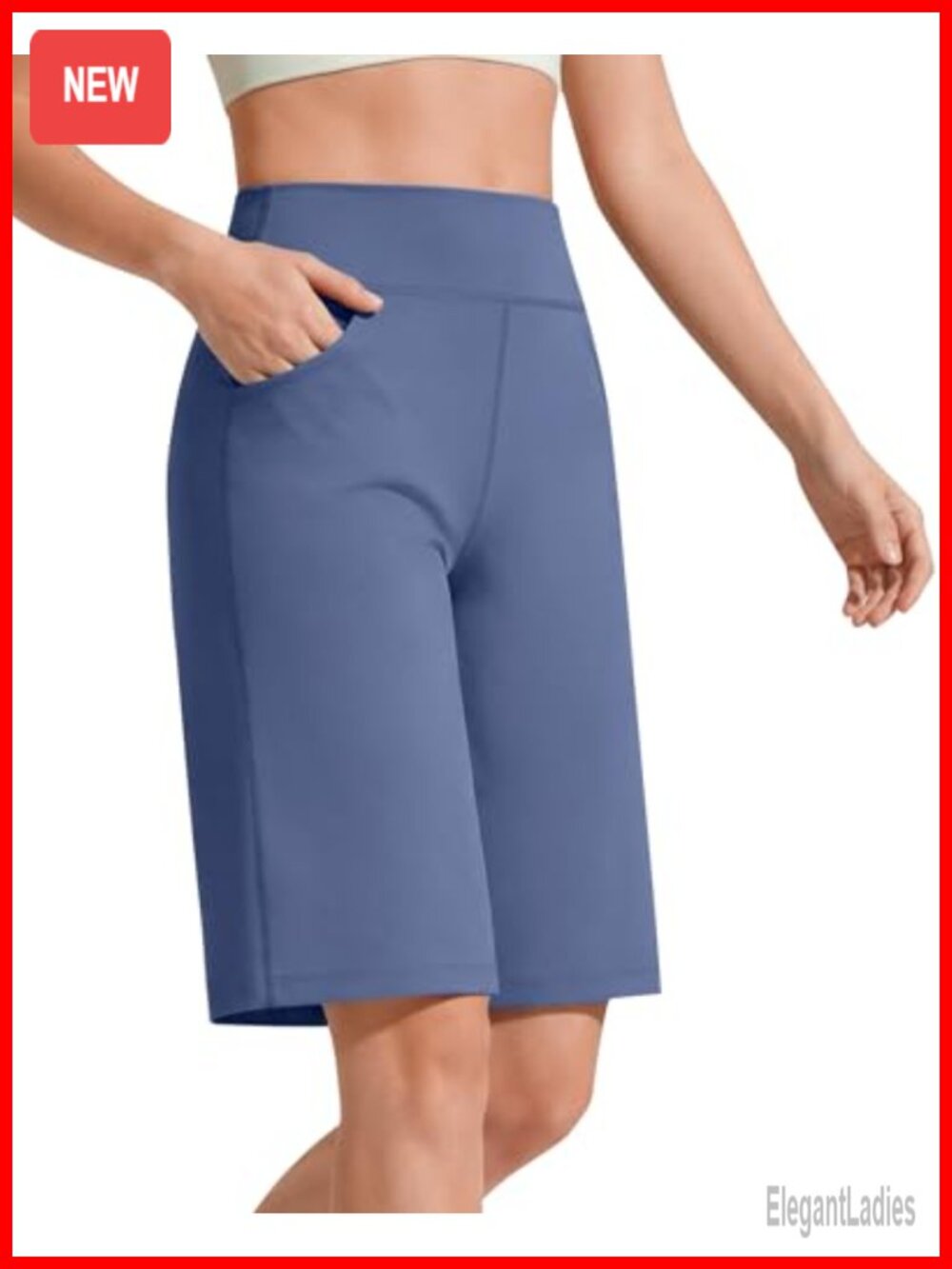 High Rise Bermuda Shorts with Pockets 10" Inseam Athletic Wal